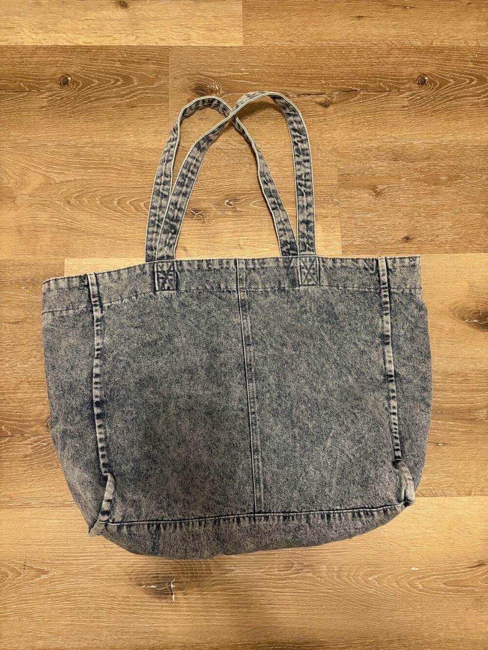 Denim Tote Bag Lined Inside Zipper Pocket Heavy Duty Tote Blue Jean Large
